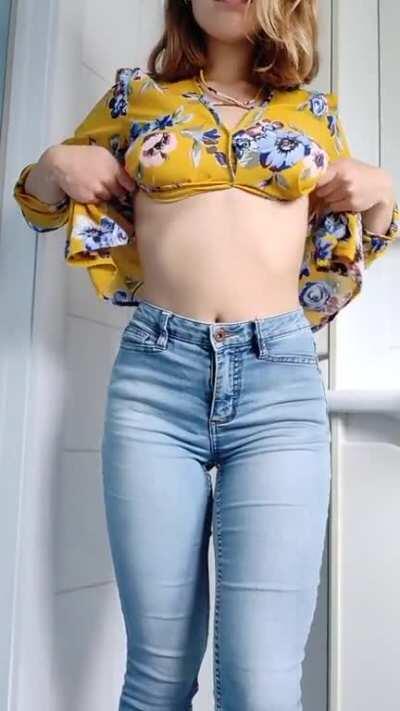 Guess what's underneath my cute flowery blouse 🤭 [f]