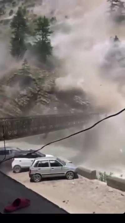 Landslide causing huge boulders to fall off from the mountain. Himachal Pradesh India.