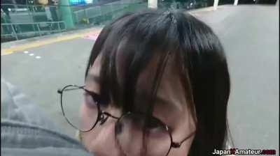 Amateur Japanese Girl Flashing Her Tits Before Giving A Blowjob On A Train Platform