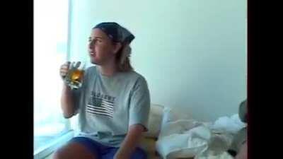 Megan drinking Apple Juice