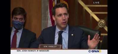 Senator Josh Hawley at Senate Hearing on Election Fraud Today: “I’ll tell you what, 74 million Americans won’t SHUT UP, and telling them their views don’t matter, and their concerns don’t matter, and that they should just be quite is not a recipe for succ