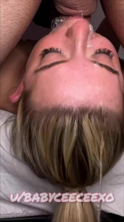 Happy girl drenched in spit and cum 😇