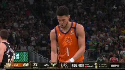 Jrue Holiday randomly steals the ball out of Devin Bookers hands as he’s about to take a free throw