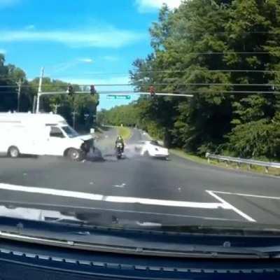 That was so close biker got luck that day