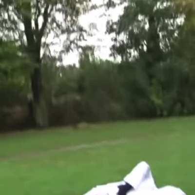 Guy jumped on an exercise ball from the terrace