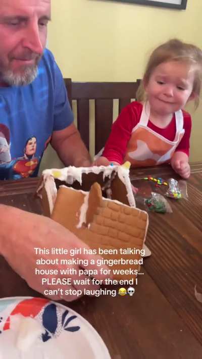 Little girl has been talking about making a gingerbread house with papa for weeks