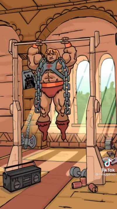 Just chill and watch He-Man smash out some weighted pullups