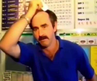 (1999) This man was asked to reenact his recent lottery win for TV and ended up winning again on camera