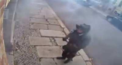 Security footage of Stephen Balliet attempting to enter a synagogue during the Halle shooting