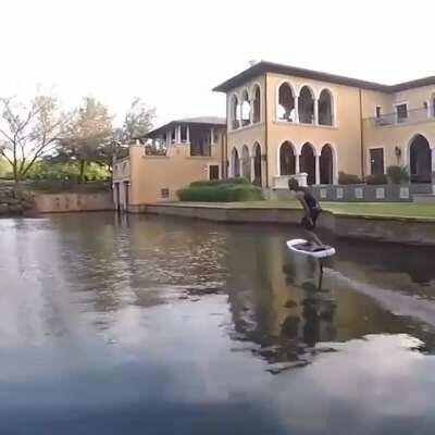 A battery powered hydrofoil surfboard