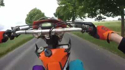 My 2005 KTM 400 is a wheelie machine