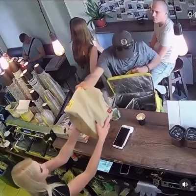 Delivery guy tips himself from tip jar