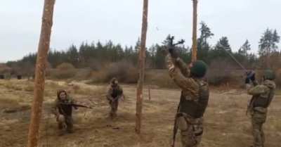 Russian infantry working at anti-FPV training 