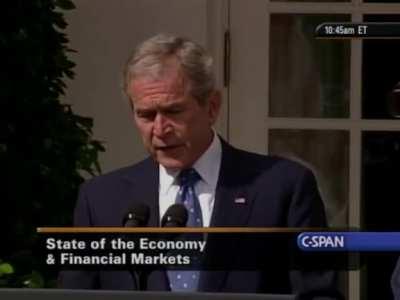 George W. Bush defending a short selling ban on the stocks of financial institutions when they were the naked short target: 