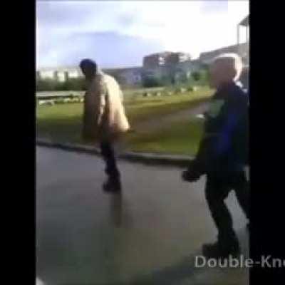 Kid harasses adult, got his karma.