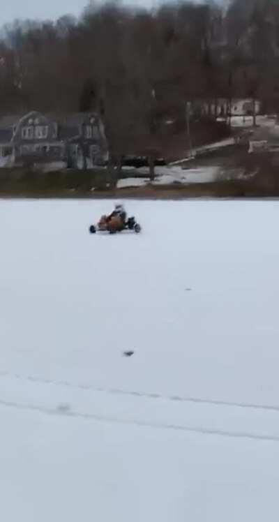WCGR Trying to Tokyo drift a homemade go kart across a frozen lake