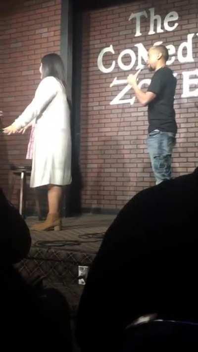 A Karen trying to interup a comedy show because she was insulted