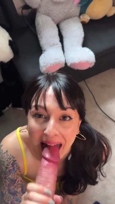 Doing my little cock-sucking-jig before I drain him into my mouth :)