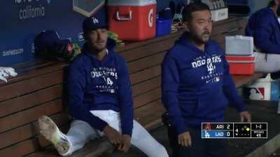 Trea Turner rips a hot shot into the Dodger’s dugout, Cody Bellinger is unfazed