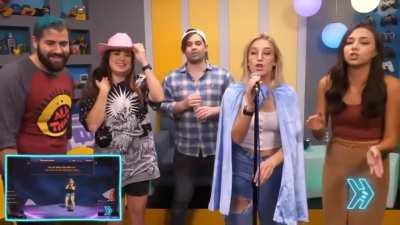 Courtney, Kimmy, Sarah, Damien, Matt sing 