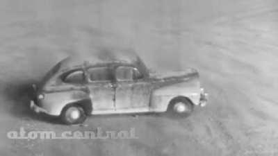The 1953 Grable Tests studied the effects of Nuclear detonation on vehicles. You can watch the paint vaporize before it is blown away.