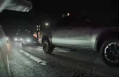 Tesla footage of seperate Tesla bulldozing it's way through intersection 