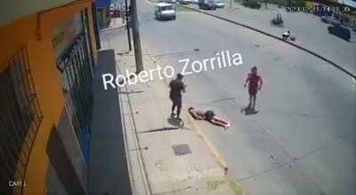 Motorcycle ran the red light according to witnesses but the car fled the scene