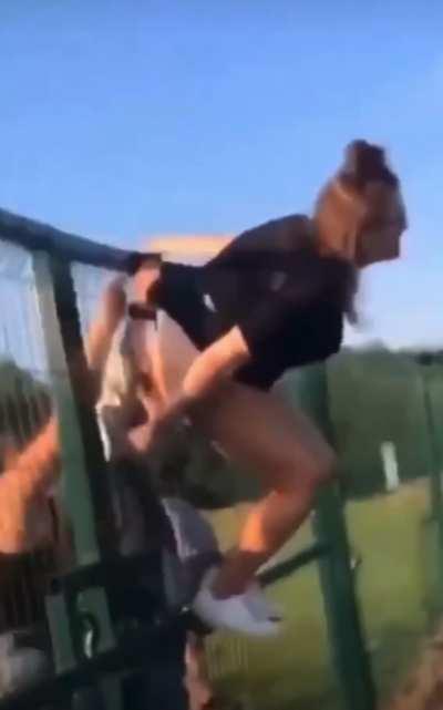 Hopping a fence gone wrong.