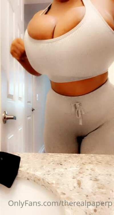 she says she wanna do jumping jacks, but it’s pretty hard since she has extra luggage. Hmmm, “extra luggage”