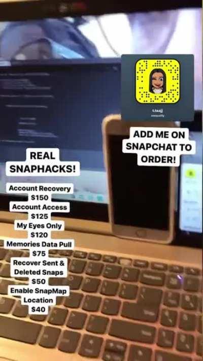 contact @naequality on snapchat to order hacks for social media's like snapchat, instagram, tiktok, onlyfans , twtter , facebook & more! Hit The Telegram Group Link In Comments!