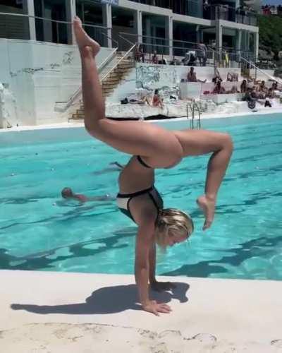 Gymnast has perfect form and technique