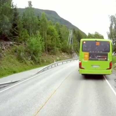 Truck's emergency brakes and his reaction is fucking insane