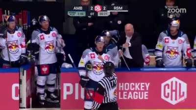 September 7, 2019: CHL - EHC Red Bull München head coach Don Jackson protests a penalty against his team by shouting 
