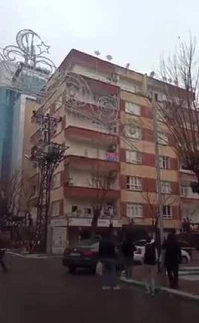 Residential building collapse after the 7.8-magnitude earthquake in Turkey today