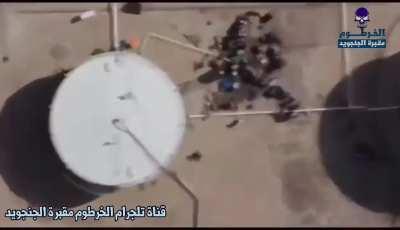 A Drone belonging to the Sudanese army Hits a Group of Rapid Support Forces militia with an 82mm mortar round while they were syphoning fuel at a fuel depot