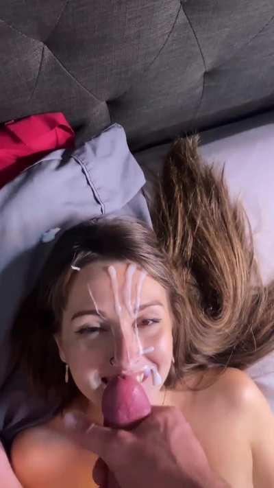 His perfect cock covers me with cum