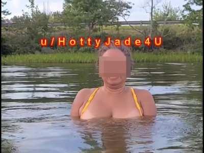 Drivers honking at my big wet boobies at Lake Norman