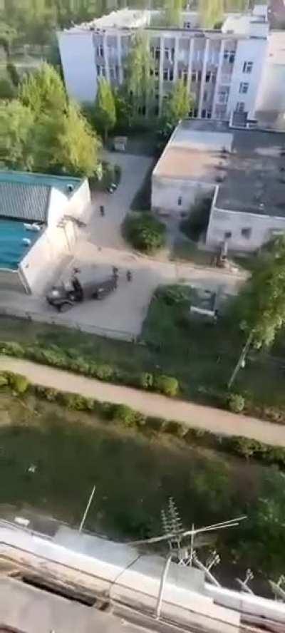 Ukrainian residents scare the absolute shit out of Russian soldiers who quickly run around like lost ducklings.