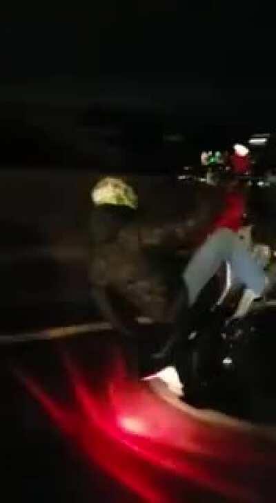 Limited brain power combined with darkness and a public highway.