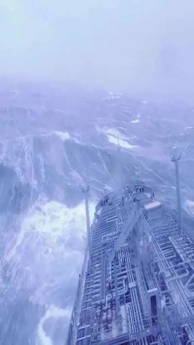 Ship going through a storm in the Atlantic