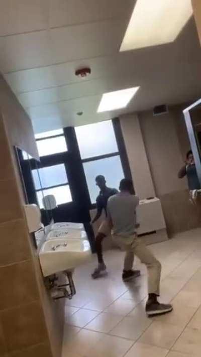 Fight in the bathroom during lunch on the 8th grade hall, these are 7th graders
