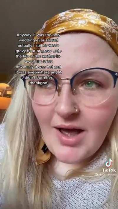 This woman worked a wedding and accidentally ruined the mother in laws white dress.