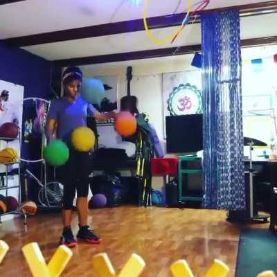 Zaila Avant-Garde, new 14-year-old Spelling Bee champion, bouncing basketballs