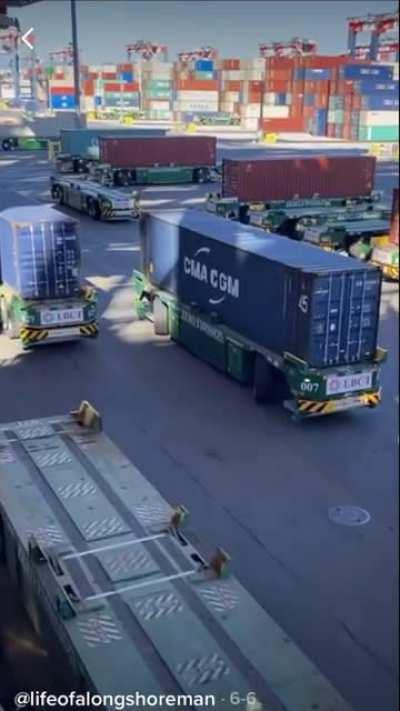 Robot drivers at the shipping yard are really impressive