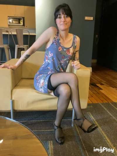 Layered stockings over pantyhose, making friends in the lobby. 