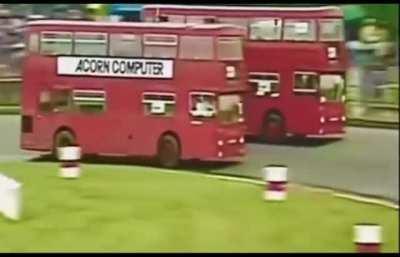 Daimler Fleetlines buses racing in Northampton, 1982 (Terry Tellyn won)