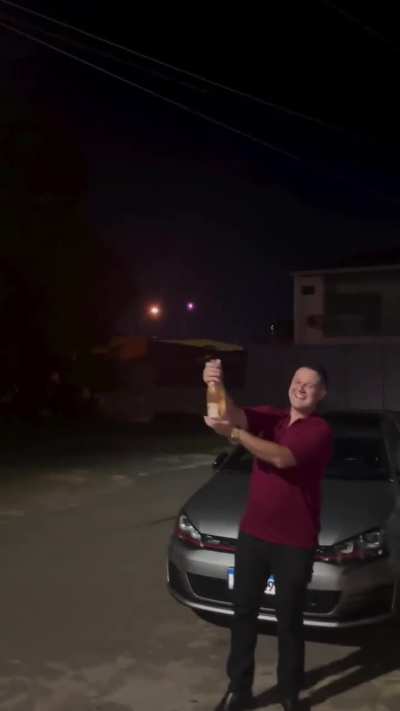Popping a bottle of champagne at the perfect time.