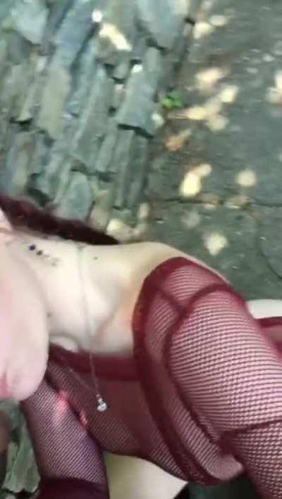 White girl sucks boyfriend's BBC in public