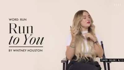 JoJo singing Run To You by Whitney Houston during a game of Song Association