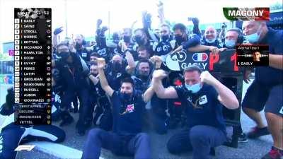 Pierre Gasly reaction to 1st place victory at the 2020 Italian GP : 